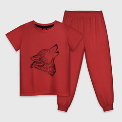 Пижама хлопковая детская Поющий волк, цвет: красный