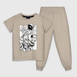 Пижама хлопковая детская Аска и Синдзи, Евангелион, цвет: миндальный