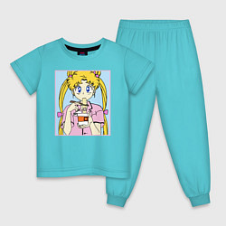 Пижама хлопковая детская Sailor Moon Usagi Tsukino, цвет: бирюзовый