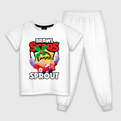 Пижама хлопковая детская BRAWL STARS SPROUT, цвет: белый