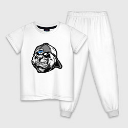 Пижама хлопковая детская Панда в кепке, цвет: белый