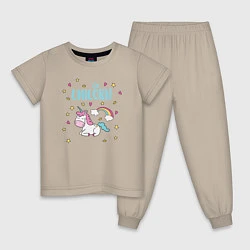 Пижама хлопковая детская Единорог Unicorn, цвет: миндальный