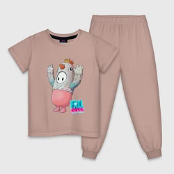 Пижама хлопковая детская Fall Guys Ultimate Knockout голубь, цвет: пыльно-розовый