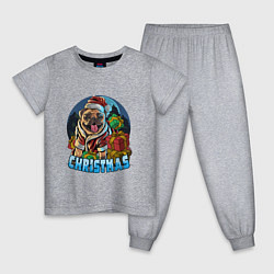 Пижама хлопковая детская Рождественский мопс, цвет: меланж