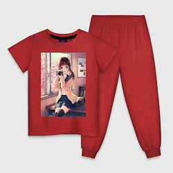 Пижама хлопковая детская Фотограф-тян, цвет: красный