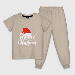 Пижама хлопковая детская Merry Christmas, цвет: миндальный