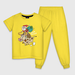 Пижама хлопковая детская Санта на олене, цвет: желтый