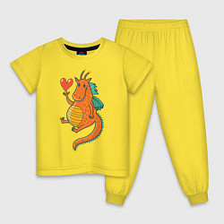 Пижама хлопковая детская Милый дракон, цвет: желтый