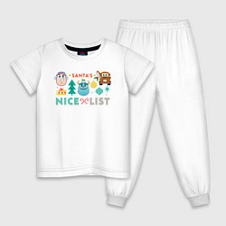 Пижама хлопковая детская Santas nice list, цвет: белый