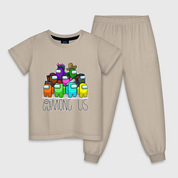 Пижама хлопковая детская AMONG US - большая компания!, цвет: миндальный