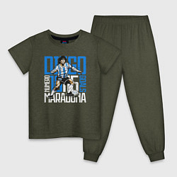 Пижама хлопковая детская 10 Diego Maradona, цвет: меланж-хаки