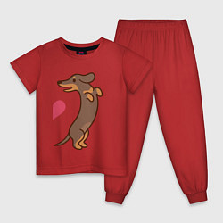 Пижама хлопковая детская Такса, цвет: красный