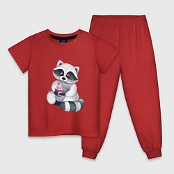 Пижама хлопковая детская Енотик, цвет: красный