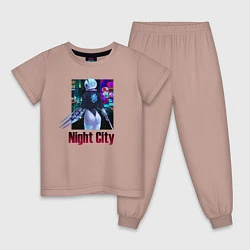 Пижама хлопковая детская Night City Nier: automata, цвет: пыльно-розовый