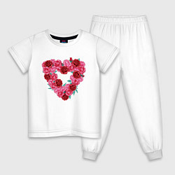 Пижама хлопковая детская Сердце в розах, цвет: белый