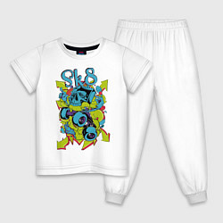 Пижама хлопковая детская Граффити Череп, цвет: белый