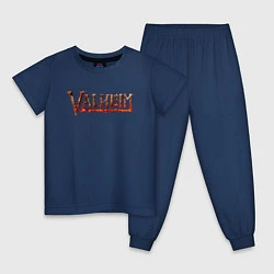 Пижама хлопковая детская Valheim огненный лого, цвет: тёмно-синий