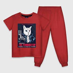 Пижама хлопковая детская Кот Терминатор пародия, цвет: красный