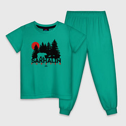 Пижама хлопковая детская Sakhalin forever, цвет: зеленый