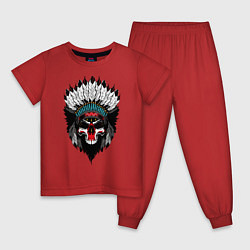 Пижама хлопковая детская Индейский череп, цвет: красный