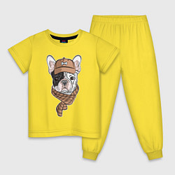 Пижама хлопковая детская ФРАНЦУЗСКИЙ БУЛЬДОГ В ШАПКЕ, цвет: желтый