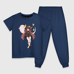 Пижама хлопковая детская Ху Тао, цвет: тёмно-синий