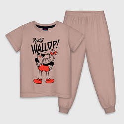 Пижама хлопковая детская Cuphead: Ready? Wallop!, цвет: пыльно-розовый
