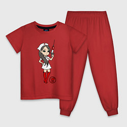 Пижама хлопковая детская Медсестра со шприцом, цвет: красный