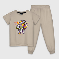 Пижама хлопковая детская Космо диско, цвет: миндальный