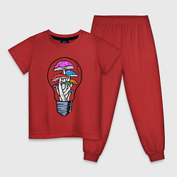 Пижама хлопковая детская Грибы в лампочке, цвет: красный