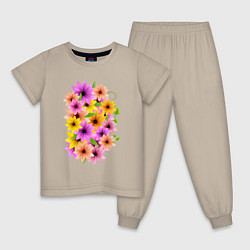Пижама хлопковая детская Flowers boom!, цвет: миндальный
