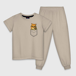 Пижама хлопковая детская Шрек: Кот в кармане, цвет: миндальный