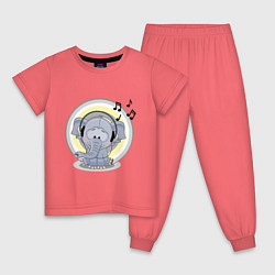 Пижама хлопковая детская Слоненок в наушниках, цвет: коралловый