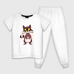 Пижама хлопковая детская Мультяшный безумный енот, цвет: белый