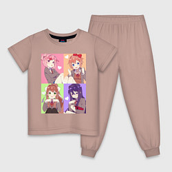 Пижама хлопковая детская Girls Doki Doki коллаж, цвет: пыльно-розовый