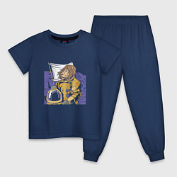 Пижама хлопковая детская Космический Лев Космонавт, цвет: тёмно-синий