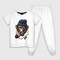 Пижама хлопковая детская Monkey Boy, цвет: белый