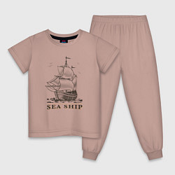Пижама хлопковая детская Корабль, цвет: пыльно-розовый
