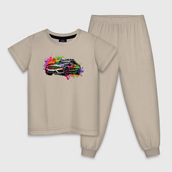 Пижама хлопковая детская Красивая машина, цвет: миндальный