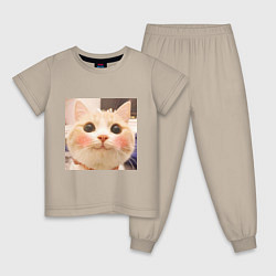 Пижама хлопковая детская Мем про котов, цвет: миндальный