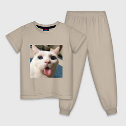 Пижама хлопковая детская Мем про кота, цвет: миндальный