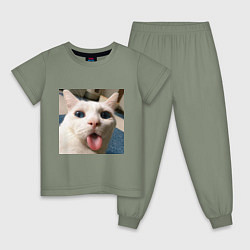 Пижама хлопковая детская Мем про кота, цвет: авокадо
