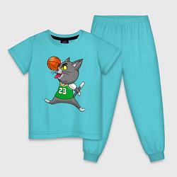 Пижама хлопковая детская Jordan Cat цвета бирюзовый — фото 1