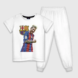 Пижама хлопковая детская Лионель Месси Барселона Аргентинаа, цвет: белый