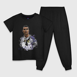 Пижама хлопковая детская Cristiano Ronaldo Manchester United Portugal цвета черный — фото 1