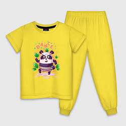 Пижама хлопковая детская Панда танцует, цвет: желтый