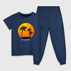 Пижама хлопковая детская Лето, пальмы, Калифорния, цвет: тёмно-синий