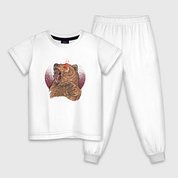 Пижама хлопковая детская Злой медведь, цвет: белый
