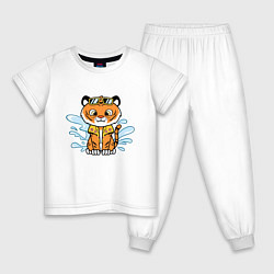 Пижама хлопковая детская Тигренок на отдыхе, цвет: белый