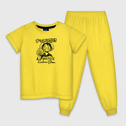 Пижама хлопковая детская Улыбка Луффи с веером One Piece, цвет: желтый